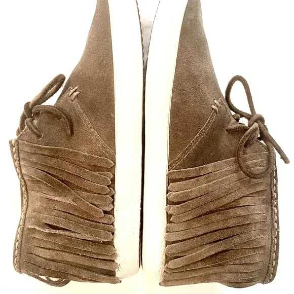 Frye Grayish Taupe Suede Fringe High-Top Boots - Picture 4 of 15